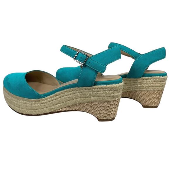 Eileen Fisher Form Suede Espadrille Wedge Sandals Teal Size 6.5 Beach Boho Chic - Picture 6 of 11